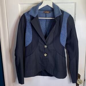 Handcut by Preloved Mixed Media Artsy Women’s Blue Blazer Jacket Coat